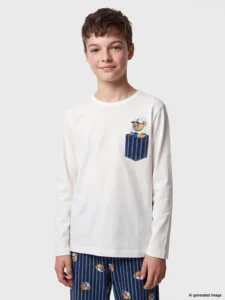 LC Waikiki Ecru LCW KidsBisiklet Collar Men Kids Pajama Set - Image 2