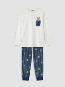 LC Waikiki Ecru LCW KidsBisiklet Collar Men Kids Pajama Set - Image 3