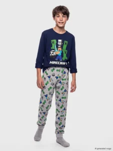 LC Waikiki Navy Blue LCW KidsMinecraft Licensed Men Kids Pajama Set