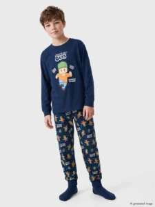 LC Waikiki Navy Blue LCW KidsStumble Guys Printed Men Kids Pajama Set