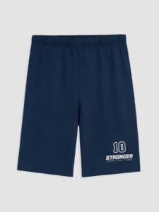 LC Waikiki Navy Blue LCW KidsPrinted Crew Neck Boys' OF shorts Pajama Set - Image 5