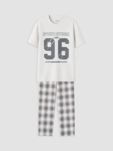LC Waikiki Gray LCW KidsBisiklet Collar Printed Boys' Pajamas Set