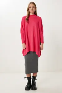 Happiness İstanbul Women's Dark Pink Side Slit Oversize Poncho Sweater - Image 2
