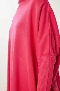 Happiness İstanbul Women's Dark Pink Side Slit Oversize Poncho Sweater - Image 6