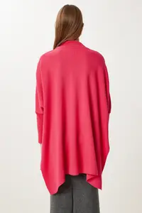 Happiness İstanbul Women's Dark Pink Side Slit Oversize Poncho Sweater - Image 7