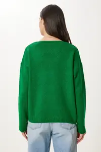 Happiness İstanbul Women Green V-neck Knitwear Sweater - Image 5