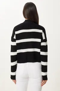Happiness İstanbul Women Black High Neck Striped Knitwear Sweater - Image 4
