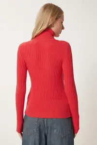Happiness İstanbul Women's Dark Orange Turtleneck Ribbed Basic Sweater - Image 5