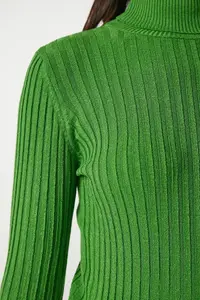 Happiness İstanbul Women's Light Green Turtleneck Ribbed Basic Sweater - Image 4