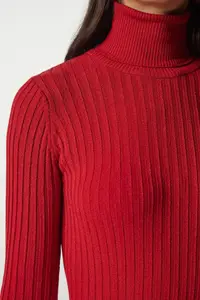 Happiness İstanbul Women's Red Turtleneck Ribbed Basic Sweater - Image 6
