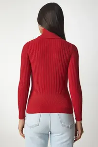 Happiness İstanbul Women's Red Turtleneck Ribbed Basic Sweater - Image 7