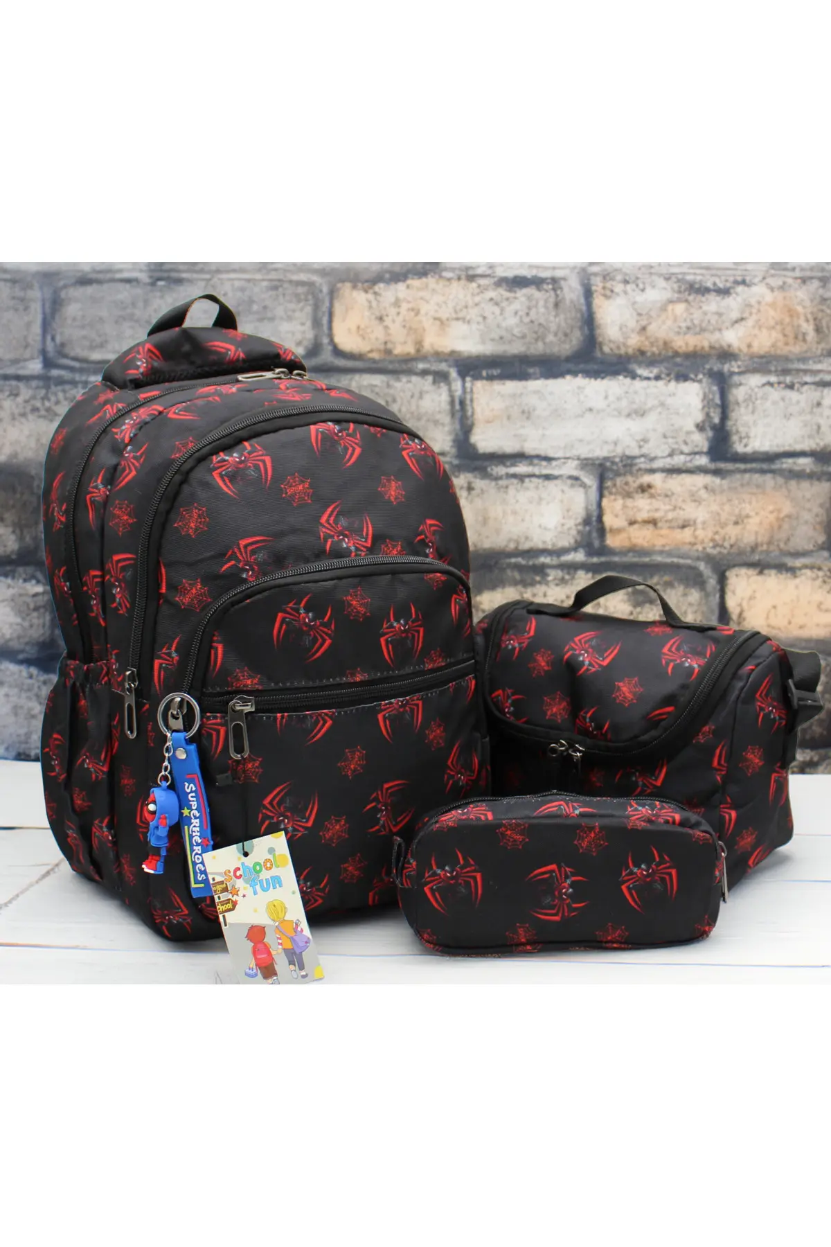 Bevitton First School Bag Set of 3 Boys Primary School Bag Character Patterned Navy Blue