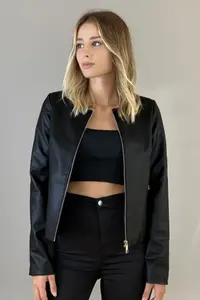 Jaglion New Season Plain Leather Jacket - Image 2