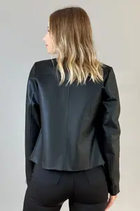 Jaglion New Season Plain Leather Jacket - Image 3