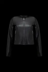 Jaglion New Season Plain Leather Jacket - Image 4