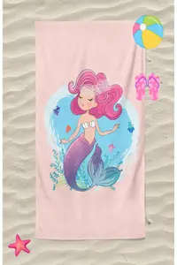 Erays Home Mermaid Mermaid Girl's Patterned Printed Beach Towel Girl's Beach Towel Beach Towel