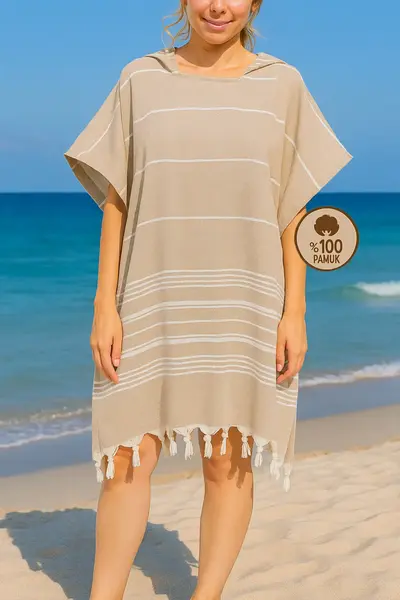 Formeya Cotton Adult Peshtemal Poncho Bathrobe Beach Towel Brown