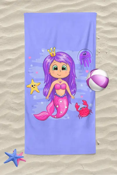 Erays Home Princess Mermaid Girl's Patterned Printed Beach Towel Girl's Beach Towel Beach Towel