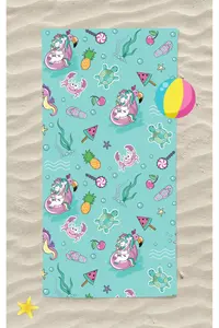 Erays Home Cute Animals Unicorn in the Sea Children's Pattern Printed Beach Towel Unisex Children's Beach Towel