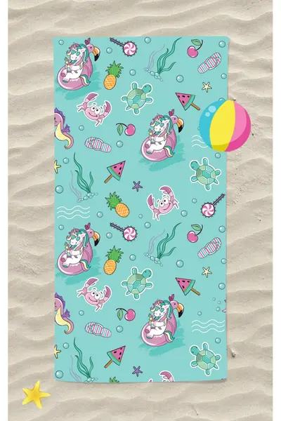 Erays Home Cute Animals Unicorn in the Sea Children's Pattern Printed Beach Towel Unisex Children's Beach Towel