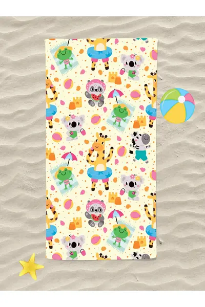 Erays Home Cute Animals on the Beach Children's Pattern Printed Beach Towel Unisex Children's Beach Towel