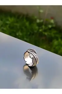 The Collection Adjustable Men-Women Ring with Feather Leaf Figure - Image 4