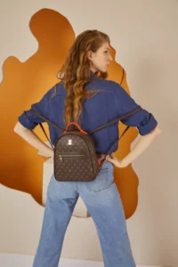 Pierre Cardin Brown Monogram Women Backpack