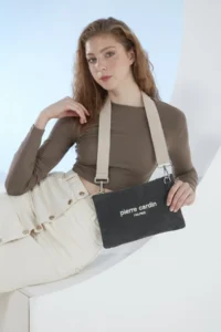 Pierre Cardin Black Waxed Canvas Women Shoulder Bag