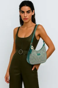 Pierre Cardin Limited Edition Green Digital Monogram Women's Crossbody Shoulder Bag