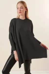 Bigdart 15783 slit Poncho Sweater - Anthracite