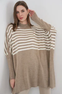Bigdart 15783 slit Poncho Sweater - A. Mink