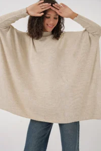 Bigdart 15783 slit Poncho Sweater - Beige