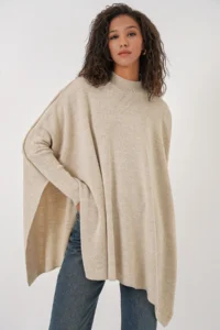 Bigdart 15783 slit Poncho Sweater - Beige - Image 3