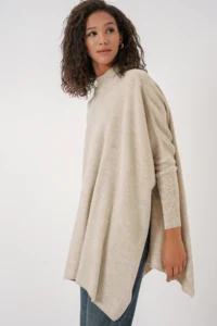 Bigdart 15783 slit Poncho Sweater - Beige - Image 4
