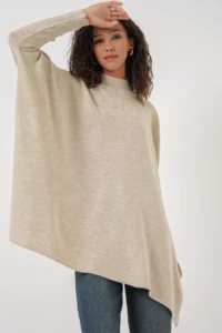 Bigdart 15783 slit Poncho Sweater - Beige - Image 5