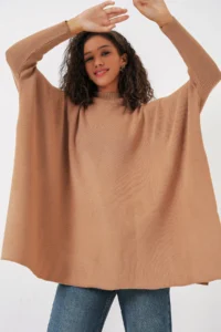 Bigdart 15783 slit Poncho Sweater - Biscuit