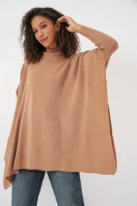 Bigdart 15783 slit Poncho Sweater - Biscuit - Image 3
