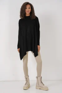 Bigdart 15783 slit Poncho Sweater - Black - Image 2