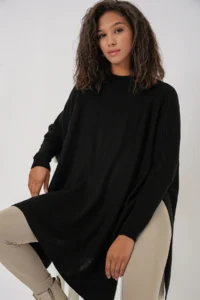 Bigdart 15783 slit Poncho Sweater - Black - Image 3