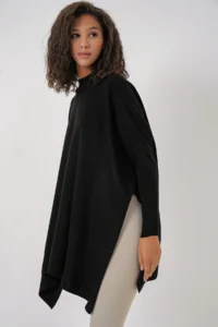 Bigdart 15783 slit Poncho Sweater - Black - Image 4