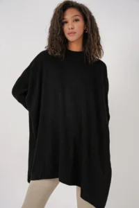 Bigdart 15783 slit Poncho Sweater - Black - Image 5