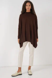 Bigdart 15783 slit Poncho Sweater - Brown - Image 2