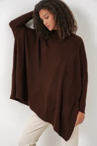 Bigdart 15783 slit Poncho Sweater - Brown - Image 3