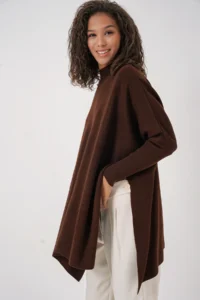 Bigdart 15783 slit Poncho Sweater - Brown - Image 6
