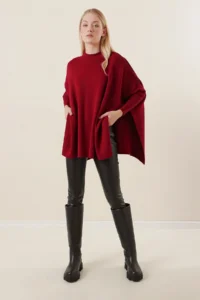 Bigdart Women Burgundy Side slit Oversized Poncho Sweater - Image 2