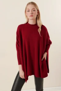 Bigdart Women Burgundy Side slit Oversized Poncho Sweater - Image 3