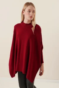 Bigdart Women Burgundy Side slit Oversized Poncho Sweater - Image 4