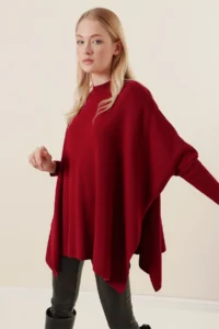 Bigdart Women Burgundy Side slit Oversized Poncho Sweater - Image 5