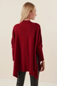 Bigdart Women Burgundy Side slit Oversized Poncho Sweater - Image 6