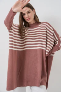 Bigdart 15783 slit Poncho Sweater - D.Dried ROSE